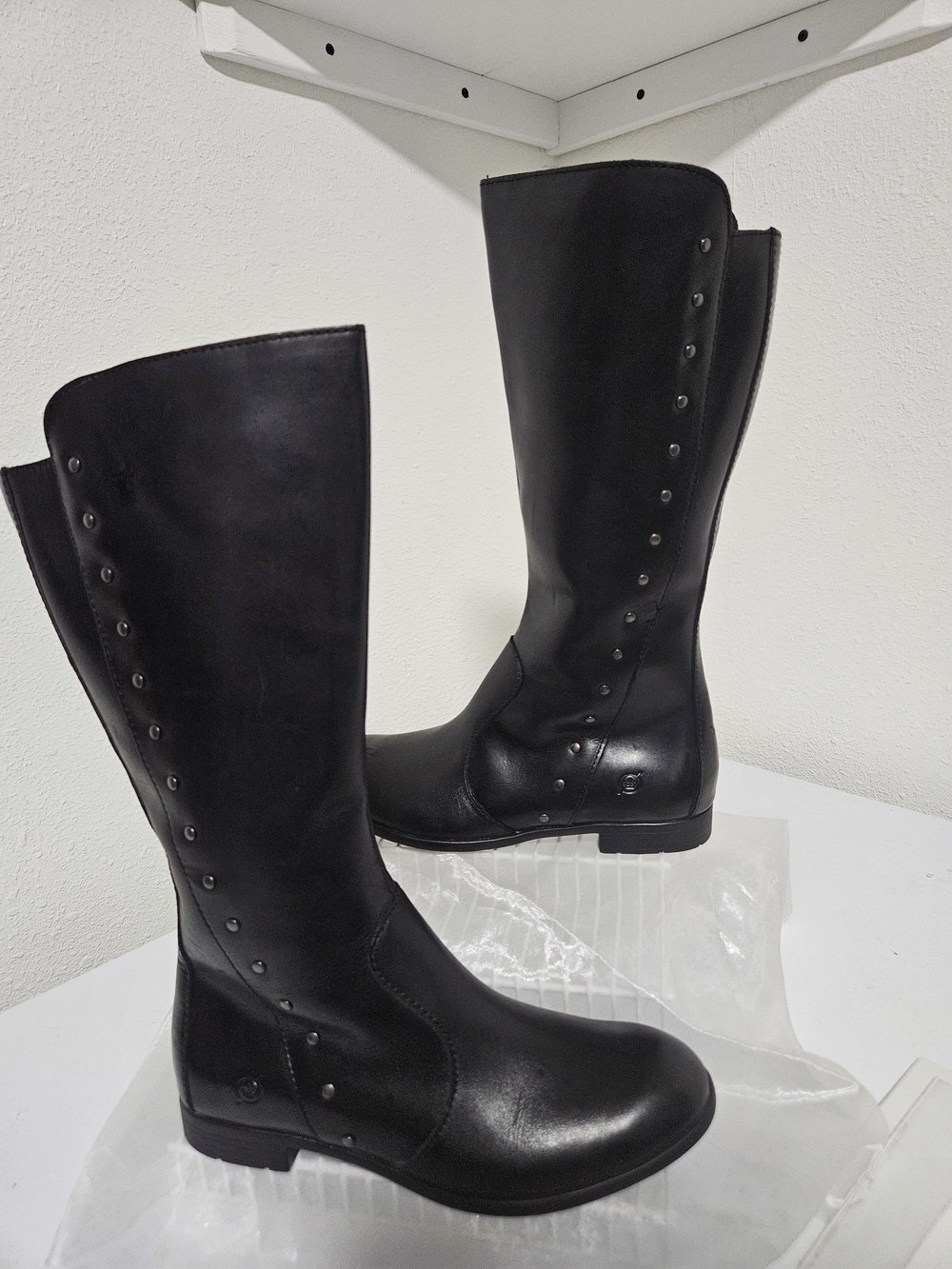 Born Black Stud-Trim Tall Leather Riding Boots